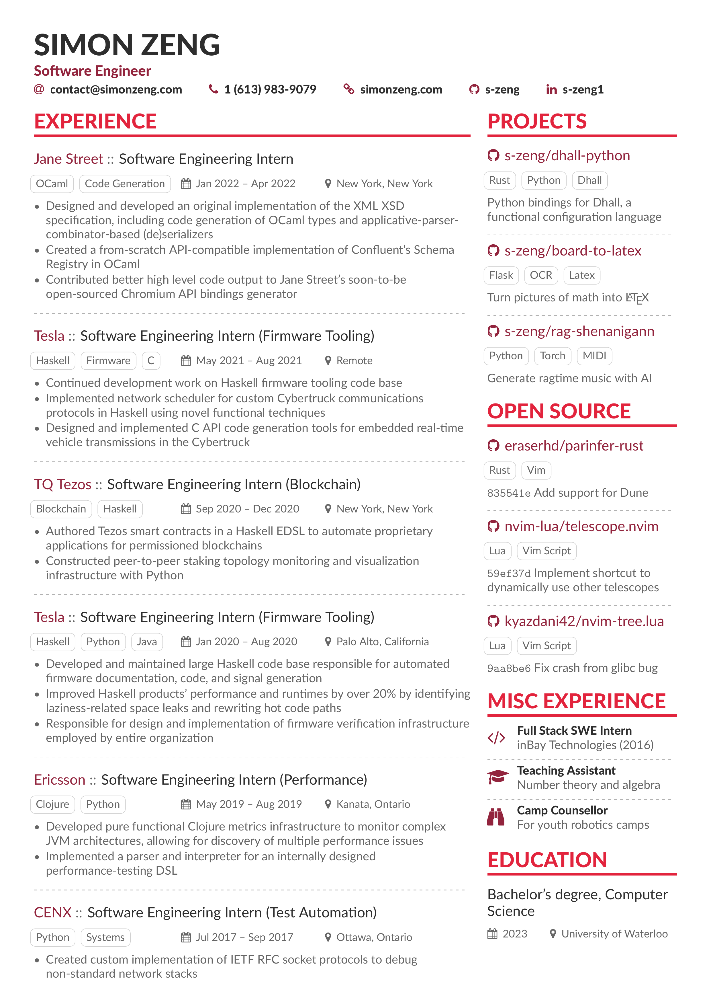 Rendered PNG of PDF resume